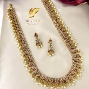 AD stone long Necklace Set with earrings- bridal collection